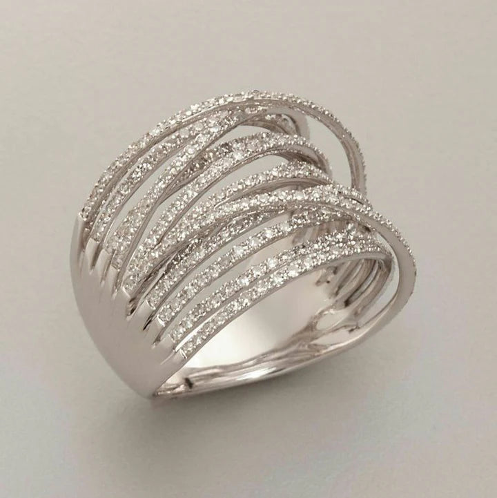 Anillo Multicapa Plateado Brillante Vintage