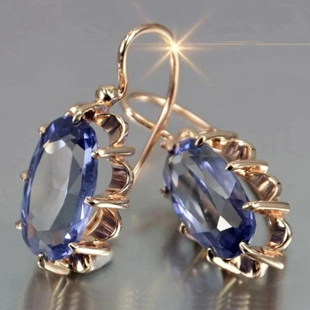 Pendientes Cristal Azul Vintage Dorados