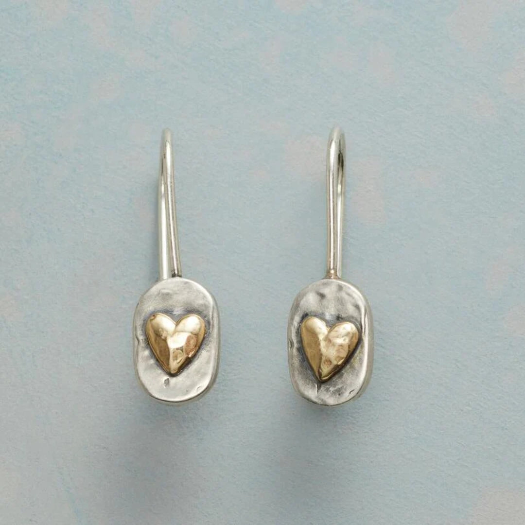 Pendientes Corazones Dorados en Plata Vintage