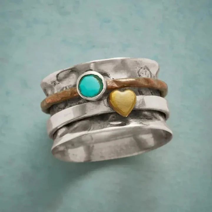 Anillo Oro Dorado con Piedra Turquesa Plateado