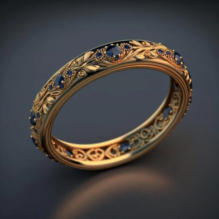 Anillo Fino Exótico Cristal Azul Vintage