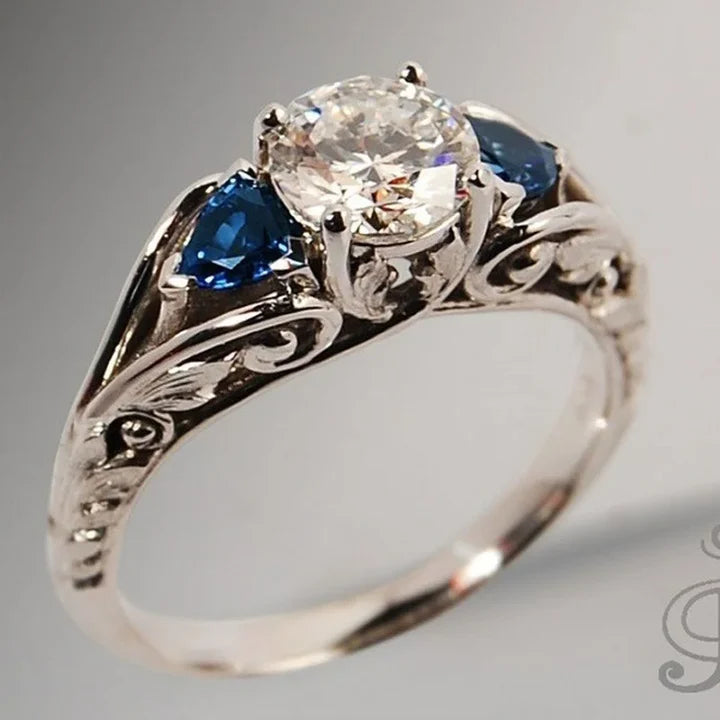 Anillo Azul Blanco Cristalino Vintage