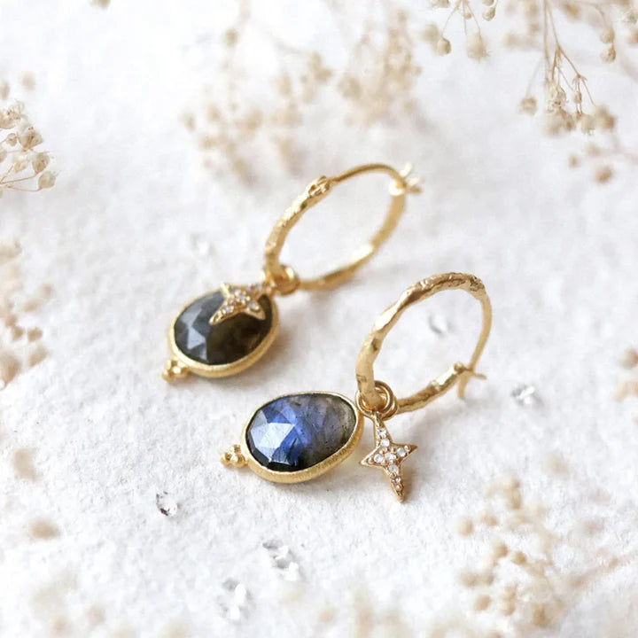 Pendientes Cristal Azul Dorados Vintage