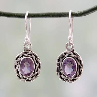 Pendientes Colgantes Morados de Cristal Vintage