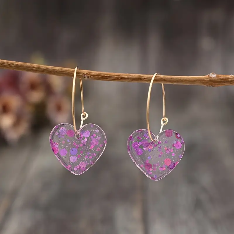 Pendientes Corazones Morado Vintage