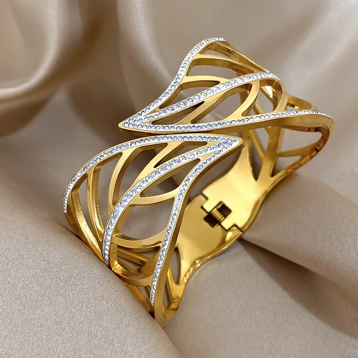 Pulsera Hueca Brillante Abierta
