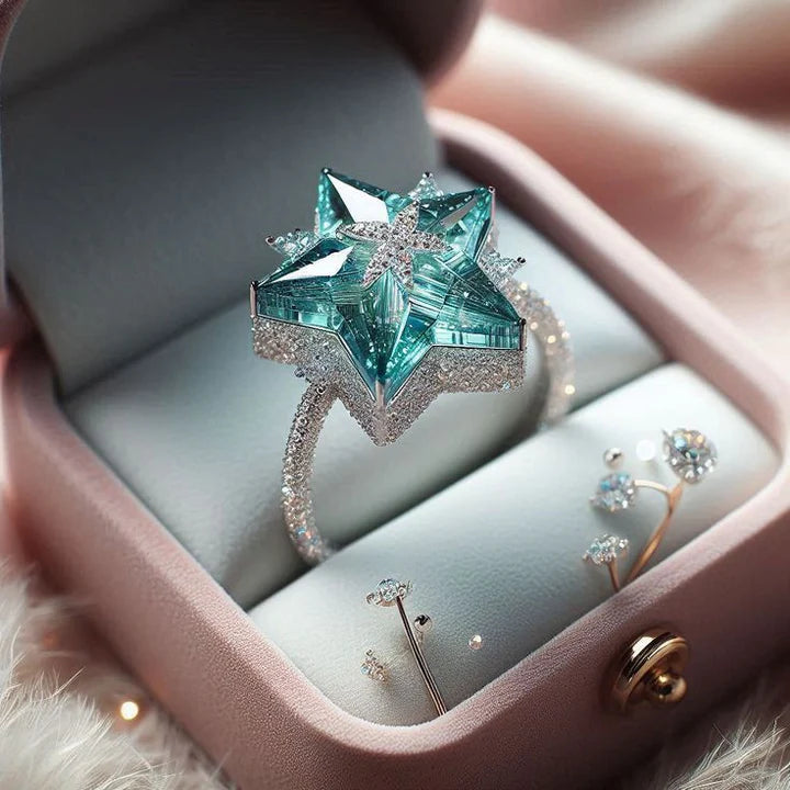Anillo Estrella Cristal Turquesa Vintage