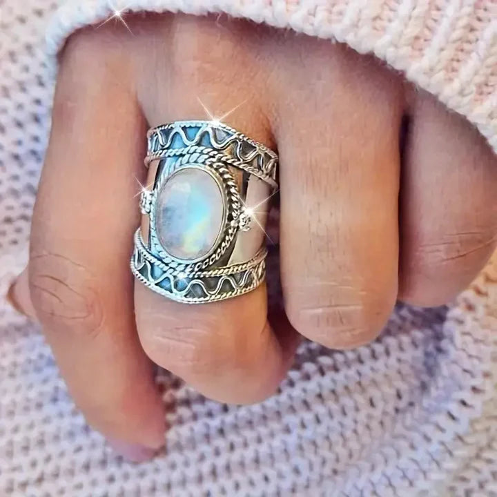 Anillo Piedra Lunar Grueso Vintage