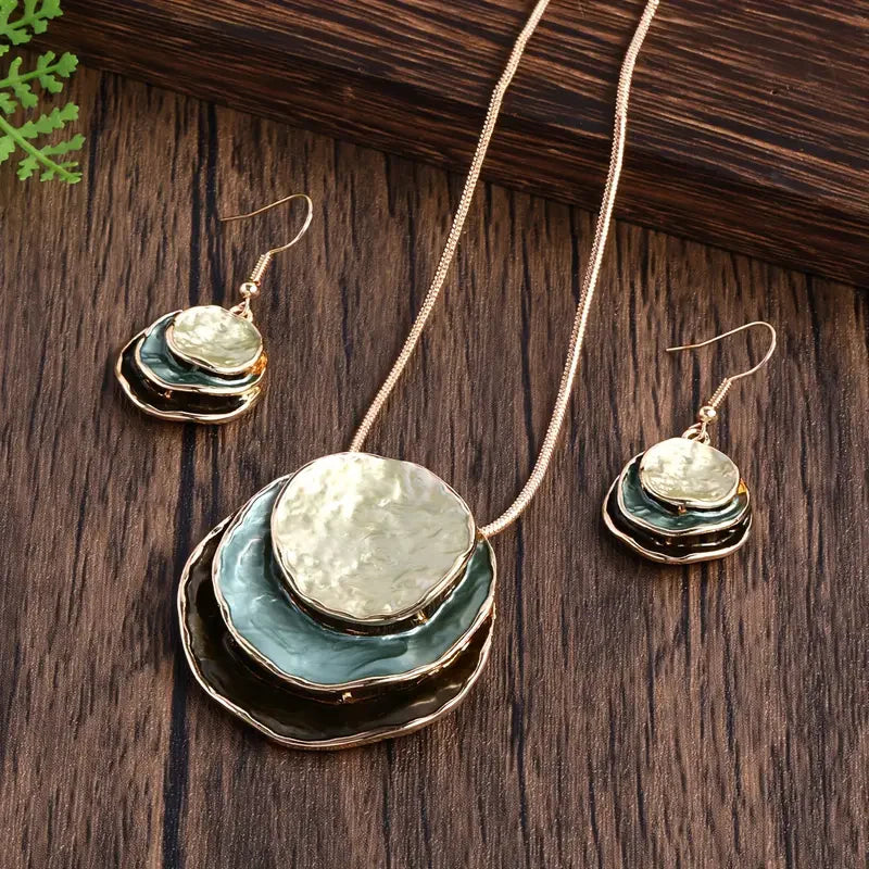 Set Collar + Pendientes Pintado a Mano Vintage