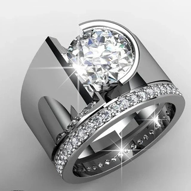 Anillo Brillante Plateado Vintage