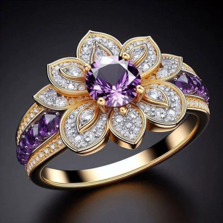 Anillo Morado Cristalino Exótico Vintage