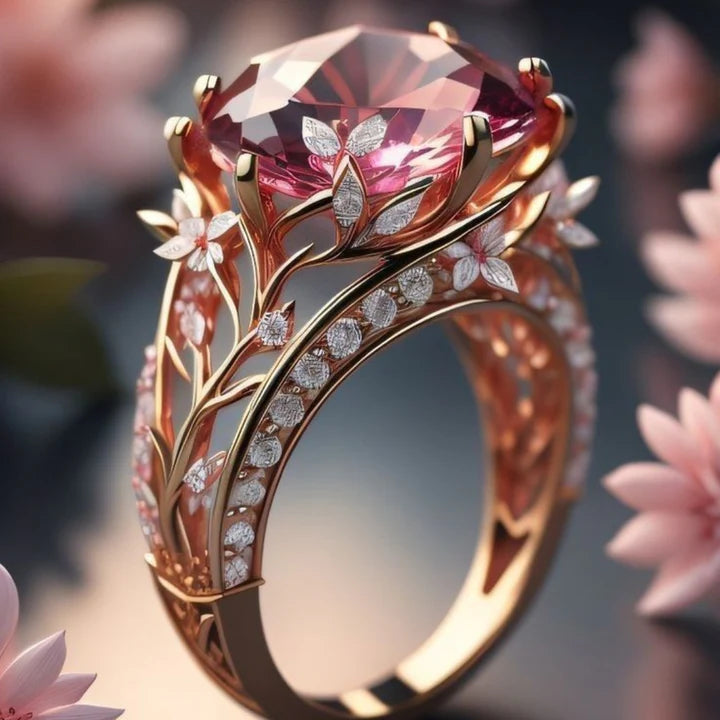 Anillo Rosado Cristalino Exótico Vintage