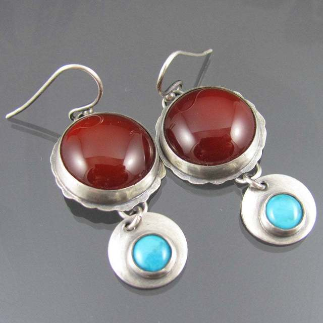 Pendientes Vintage Rojos y Azules en Plata