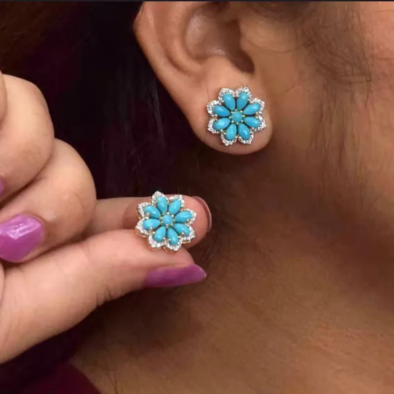 Pendientes de Flor Azul Vintage