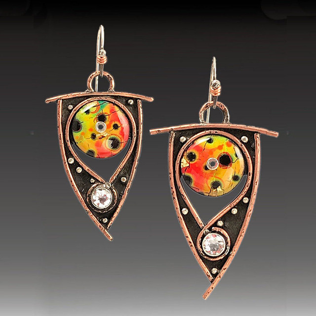 Pendientes Vintage con Circonita y Esmalte en Bronce