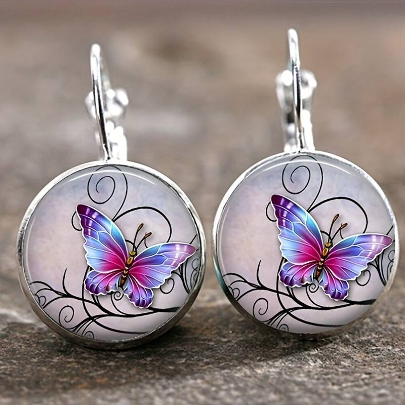 Pendientes Redondos Mariposa Cristalina Vintage