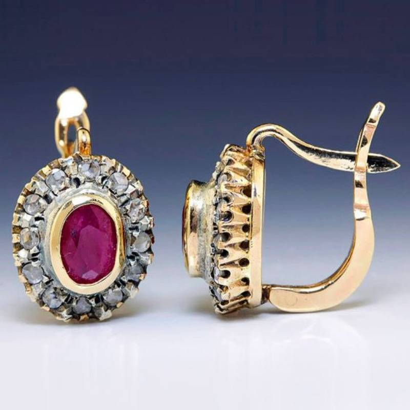 Pendientes Brillantes con Cristal Rojo Vintage