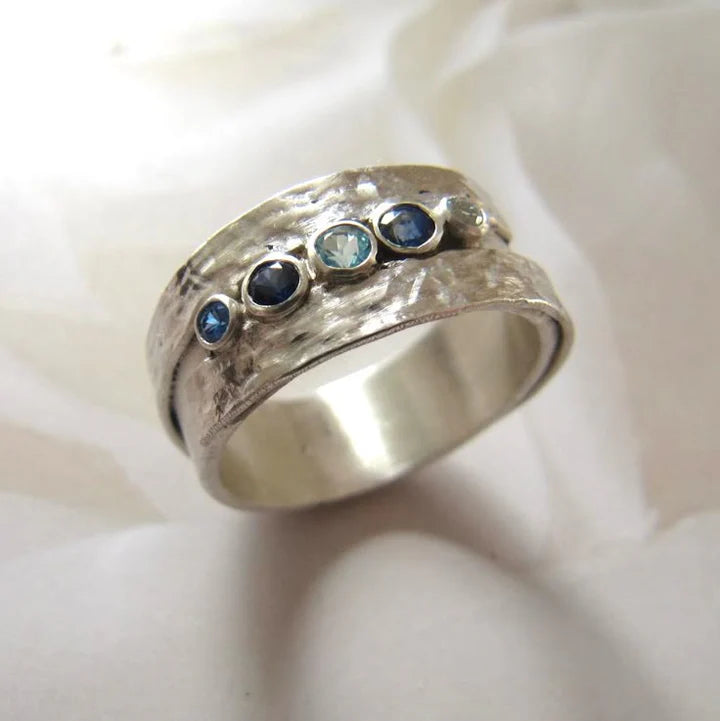 Anillo Piedras Incrustadas Azules Vintage