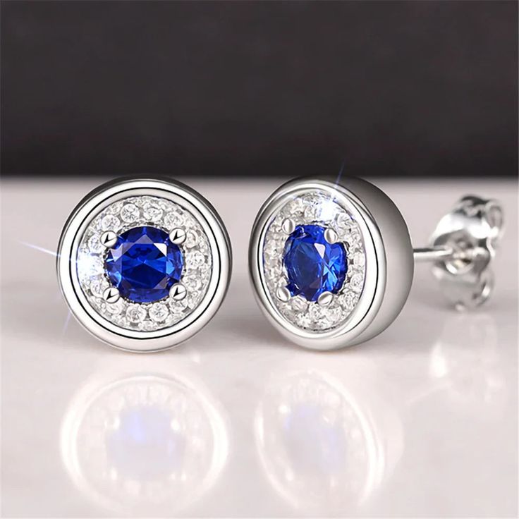 Pendientes con Cristal Azul Brillante en Plata Vintage