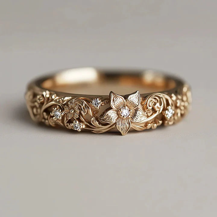 Anillo Floral Brillante Dorado