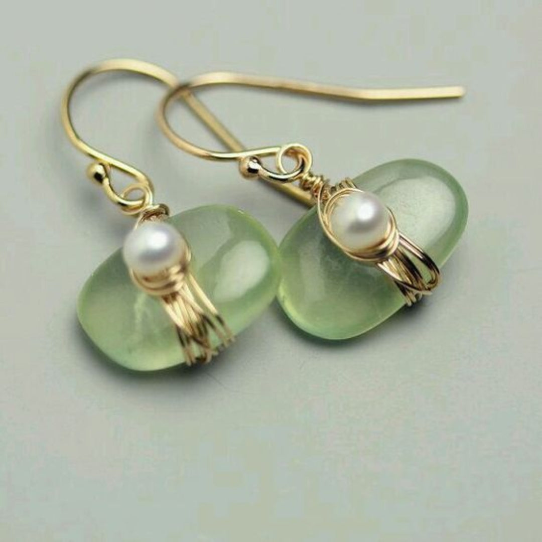 Pendientes con Perlas y Piedra Verde Vintage