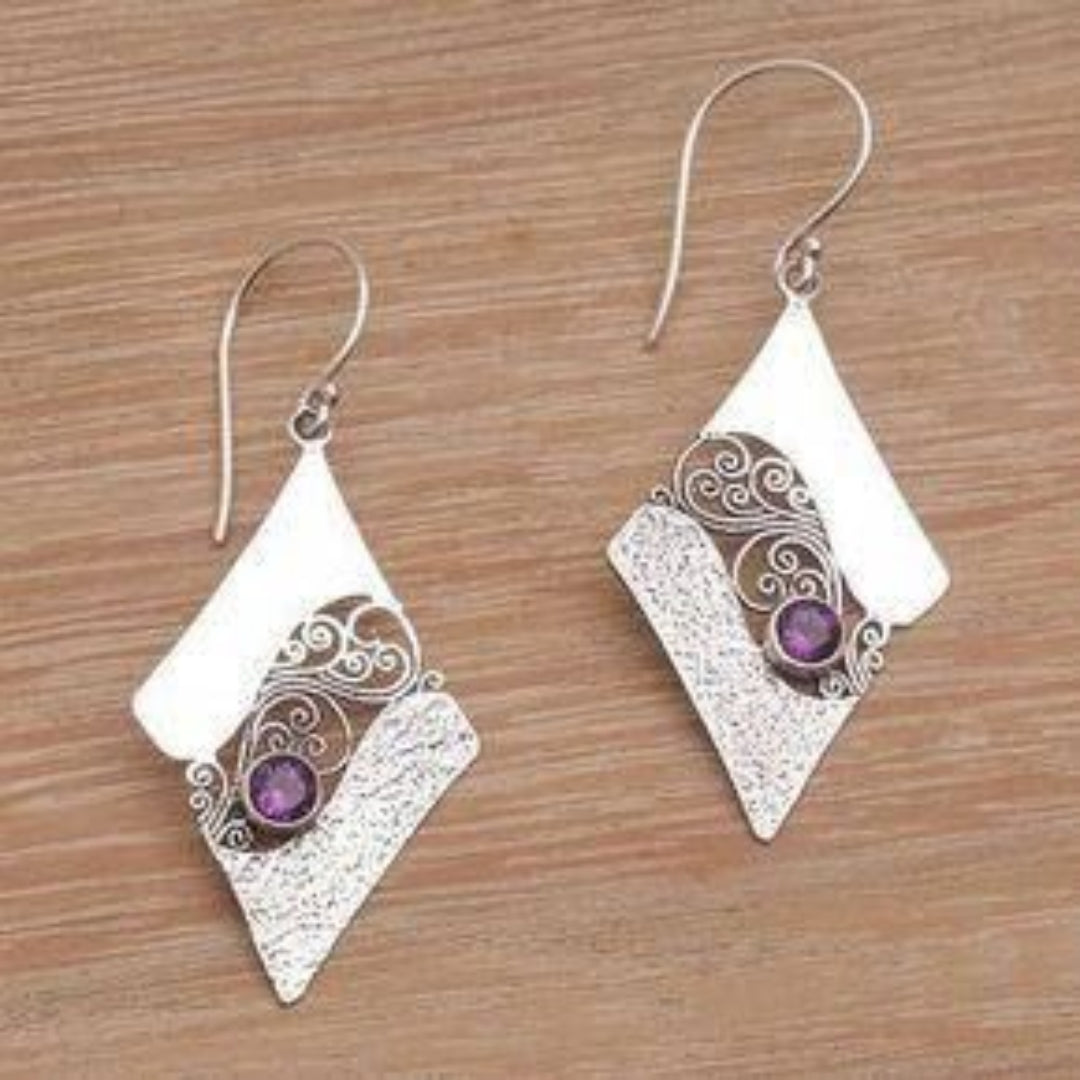 Pendientes Cristal Morado Vintage en Plata