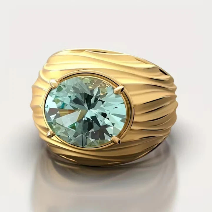 Anillo Gema Turquesa Incrustada en Oro