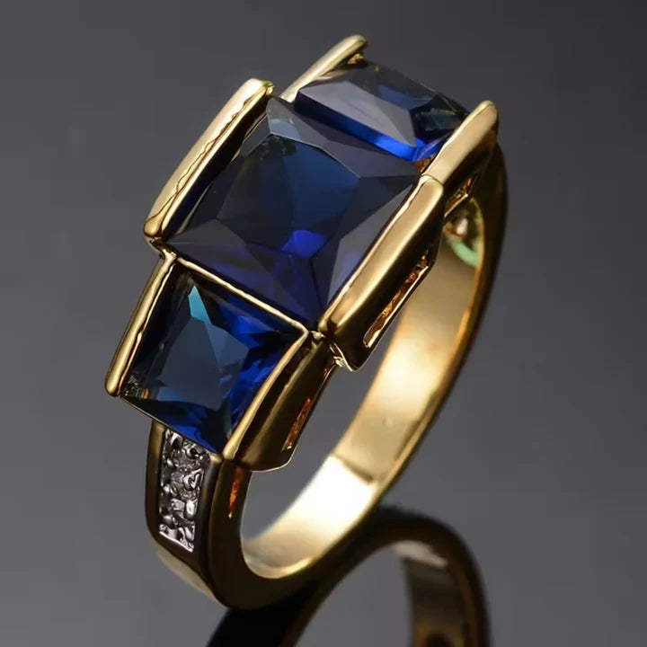 Anillo Azul Cristalino Dorado