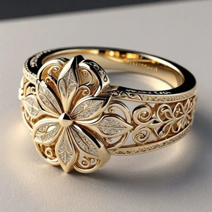 Anillo Exótico Floral Dorado