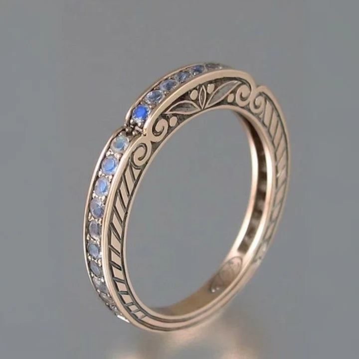 Anillo Éxotico Azul Plata Vintage