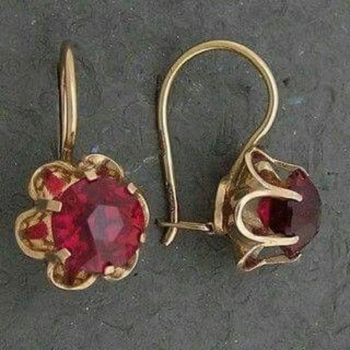 Pendientes Redondos Rojos Cristal Dorados