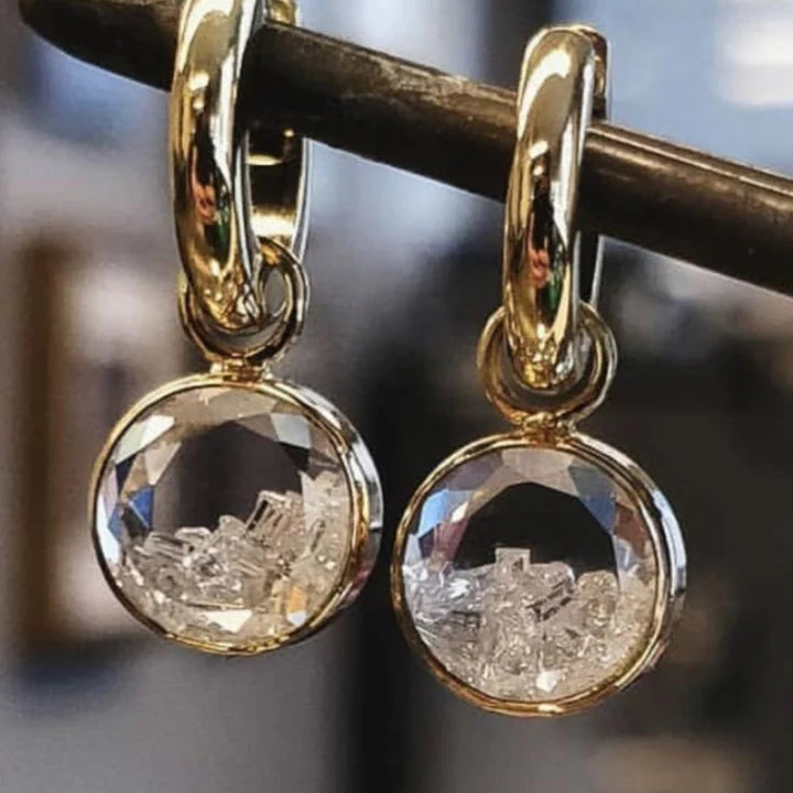 Pendientes Redondos Blancos Cristal Dorados