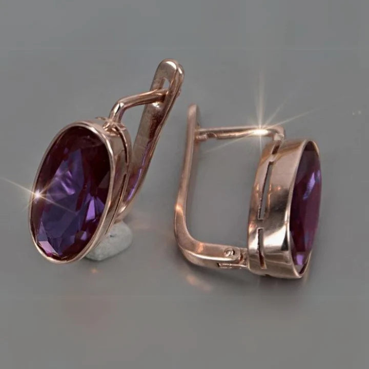 Pendientes Granates Cristal en Oro Rosa