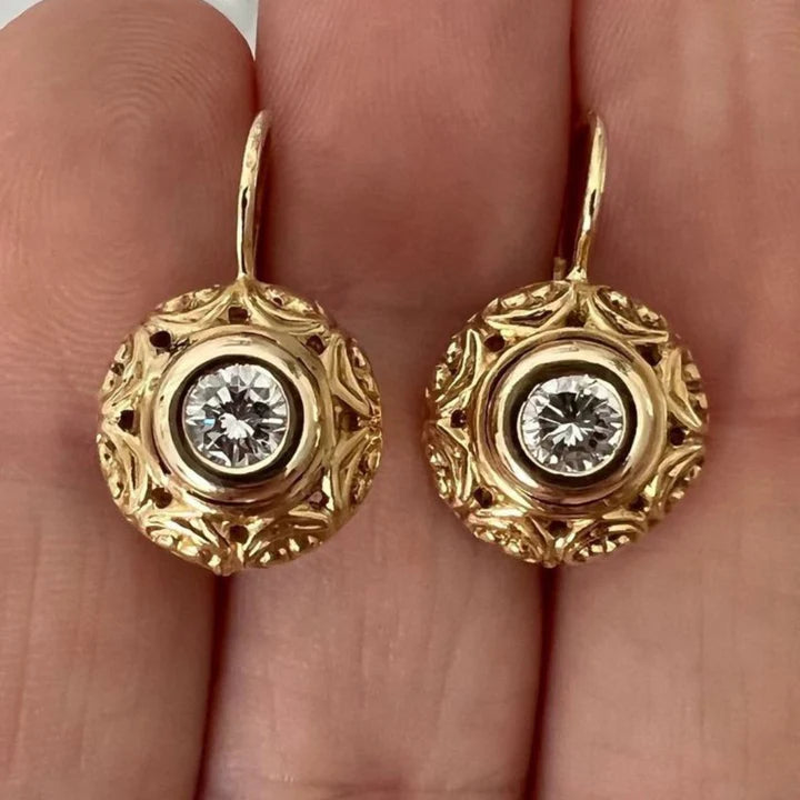 Pendientes Redondos Cristalinos Dorados