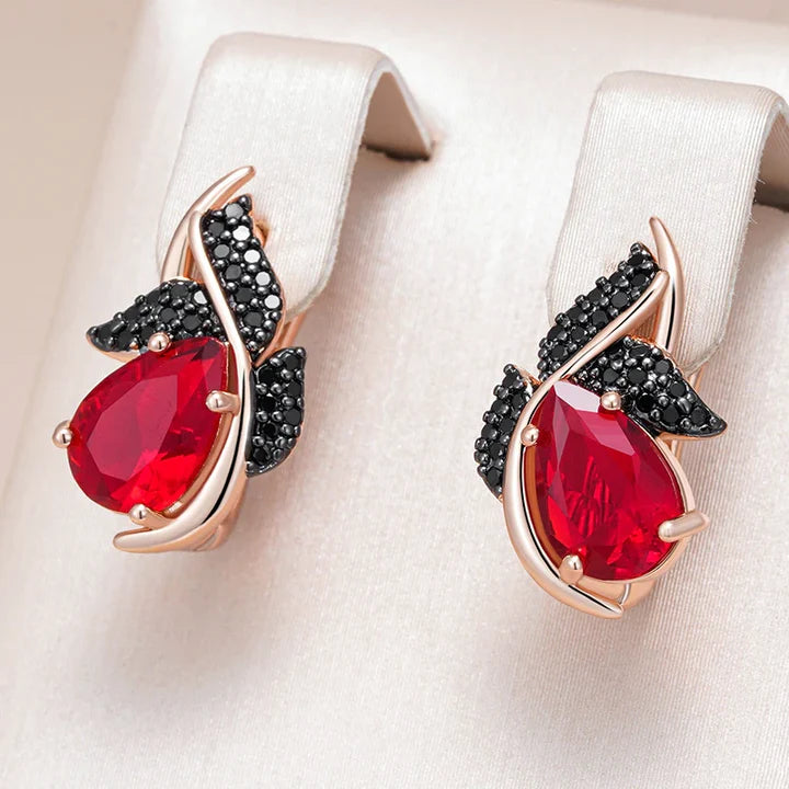 Elegantes Pendientes Rojos y Negros Brillantes