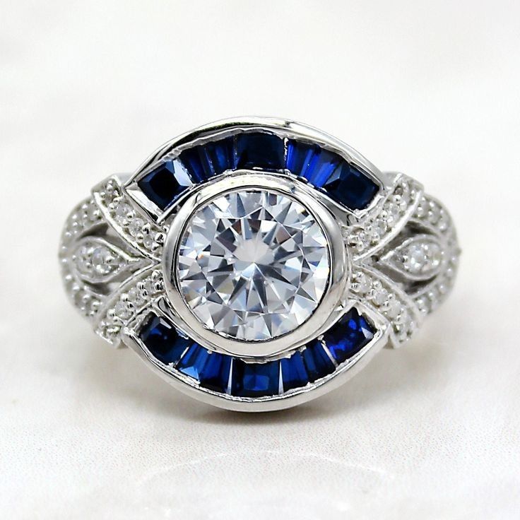 Anillo Azul con Cristales Vintage en Plata