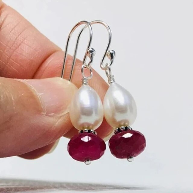 Pendientes Perlas con Cristal Rojo Vintage