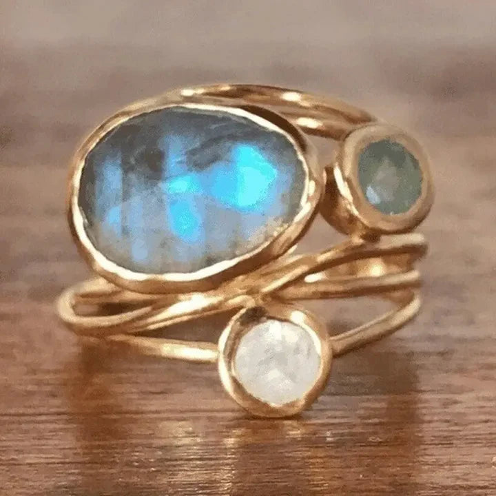 Anillo Piedra Lunar Azul Vintage