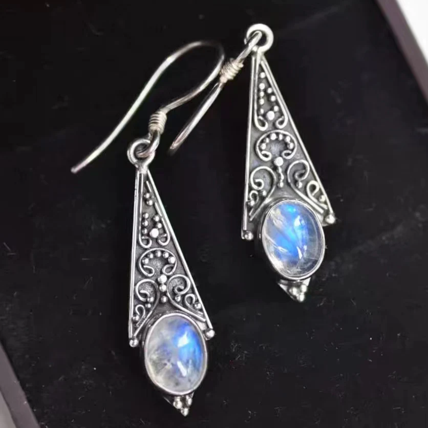 Pendientes Piedra Lunar Azul Vintage
