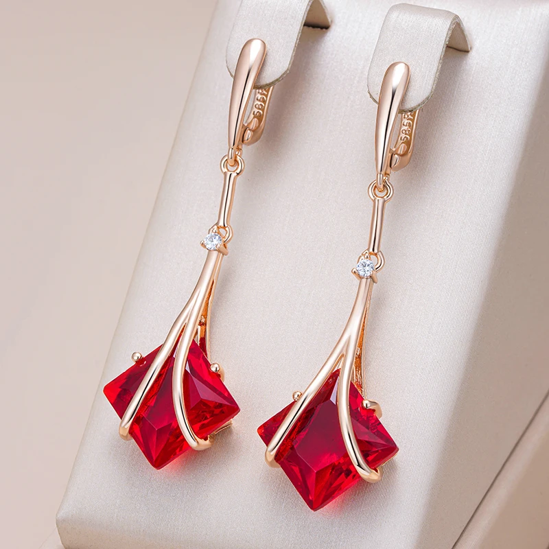 Pendientes Colgantes con Cristal Cúbico Rojo Elegantes