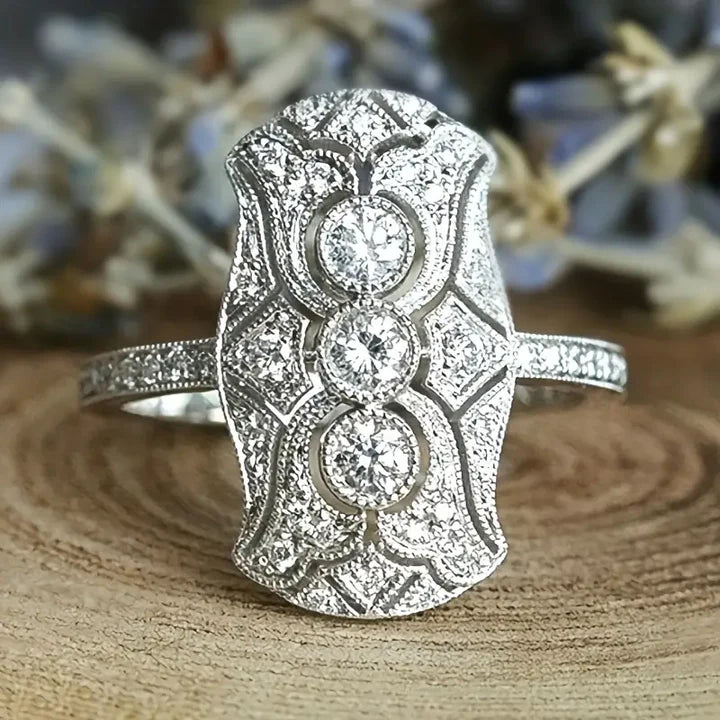 Anillo Brillo de Circonita en Plata Vintage