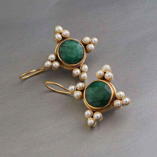 Pendientes de Perlas y Cristal Verde Vintage