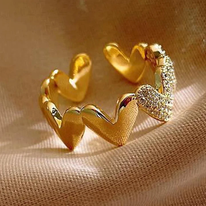 Anillo Abierto Corazones Brillantes
