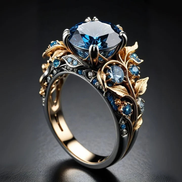 Anillo Exótico Azul Brillante Dorado