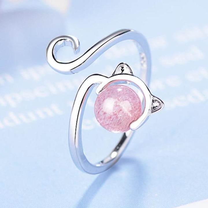 Anillo Gatita Rosa de Plata 925 y Agata