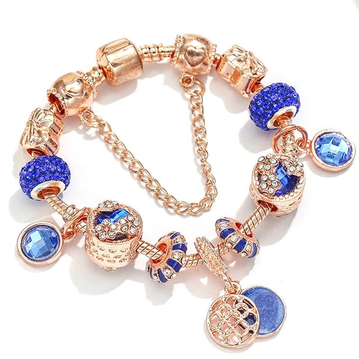 Pulsera en Plata Rosa y Cristal Azul