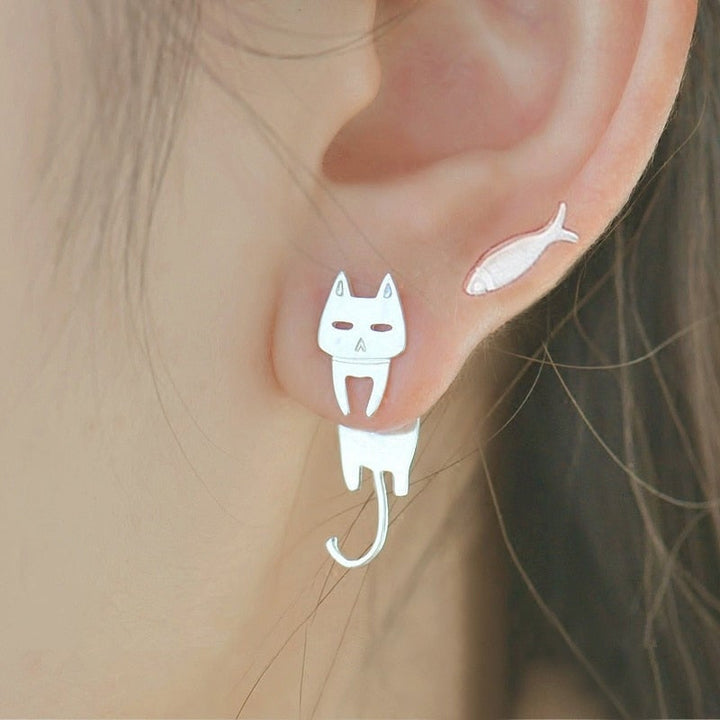 Arete Gatito Trepando en Plata