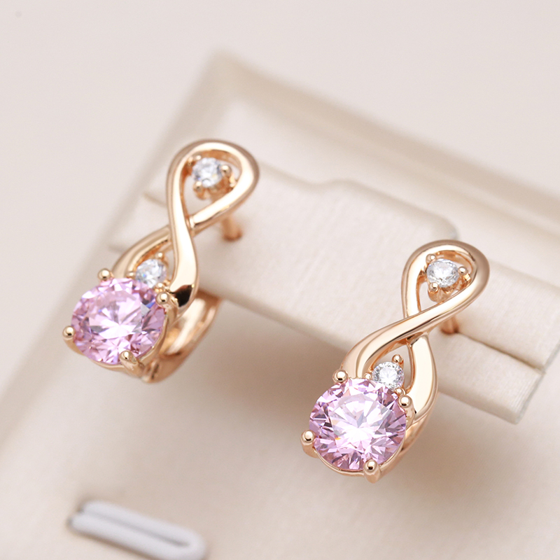 Pendientes Elegantes de Circonio Rosa en Oro