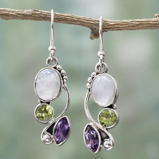 Pendientes de Cristales con Piedra Lunar Vintage