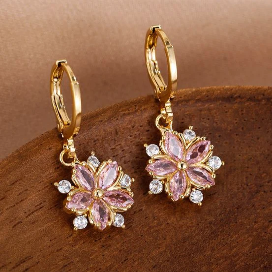 Pendientes  Flor de Cristal Elegante en Oro